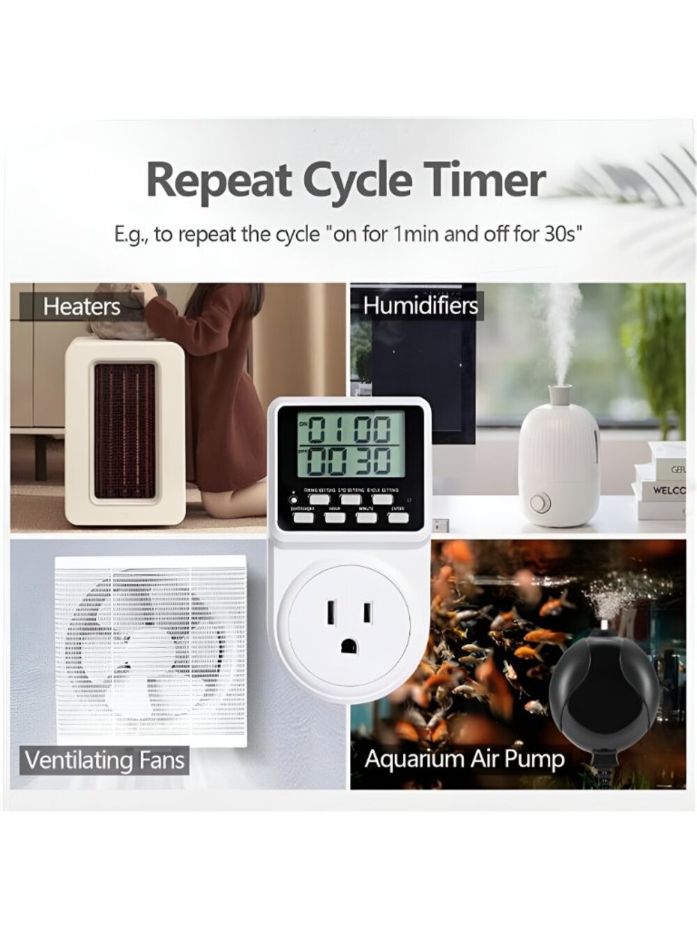 Digital Infinite Repeat Cycle Intermittent Timer Plug, Programmable, 1 pack - Picture 6 of 6